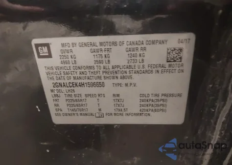 2017 Chevrolet Equinox Lt z USA, uszkodzony, nr VIN 2GNALCEK4H1596650